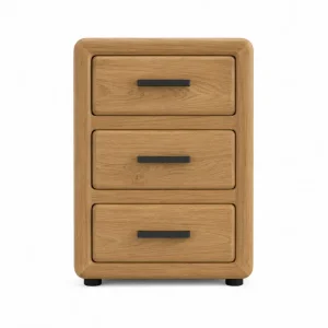 Mesita de noche rectangular con 3 cajones MDF efecto roble natural negro 50 x 40 x 65 cm