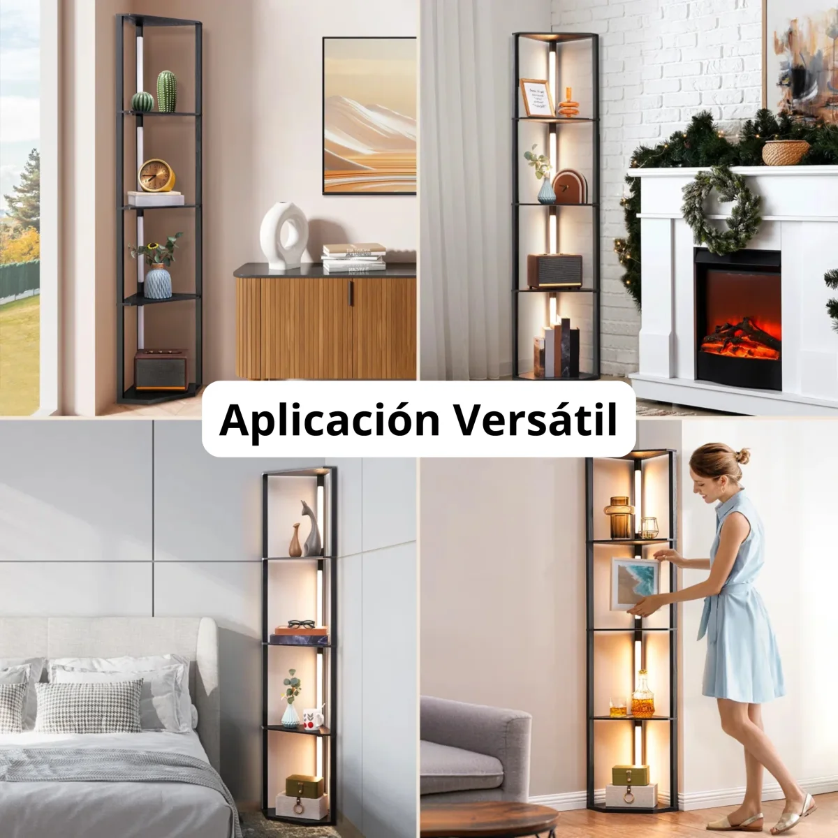 Lámpara de Piso Columnar Ébano con Estantería - Imagen 3