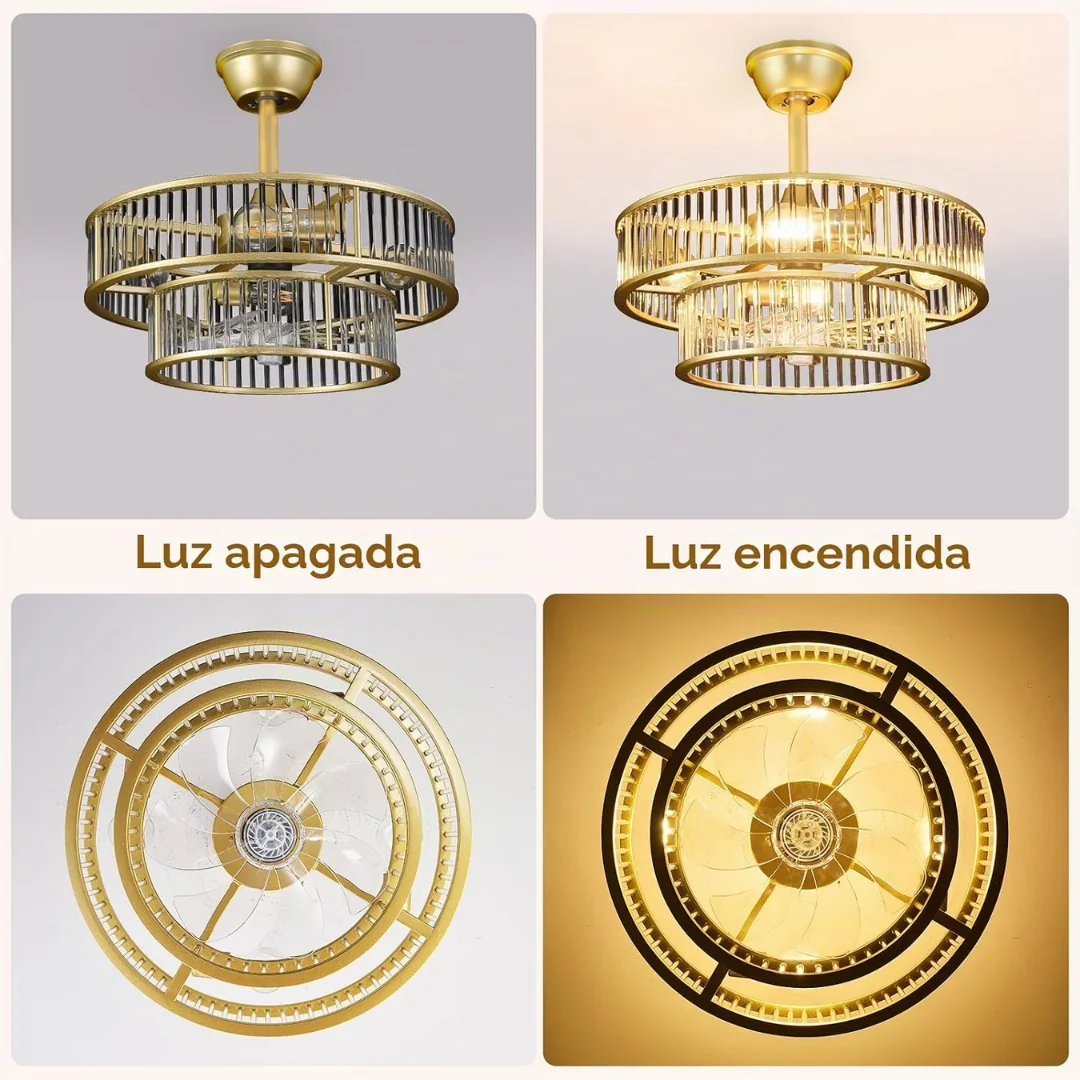 Lámpara de Techo con Ventilador Cristales Ópera Gold - Imagen 3