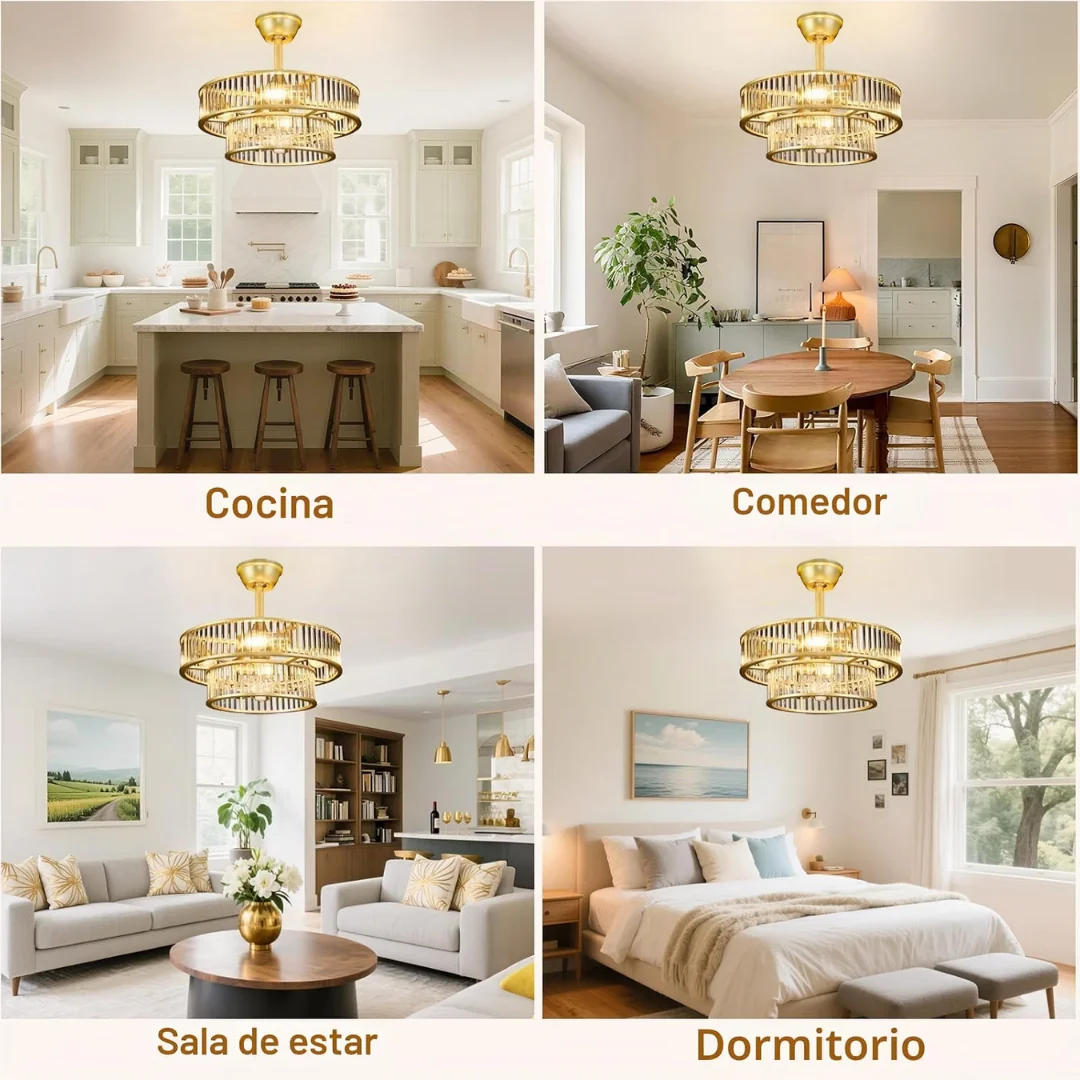 Lámpara de Techo con Ventilador Cristales Ópera Gold - Imagen 4