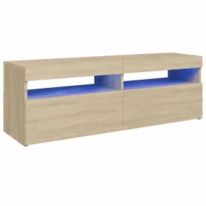 Mueble TV con LED y Almacenamiento, Roble Sonoma, 120x35x40 cm