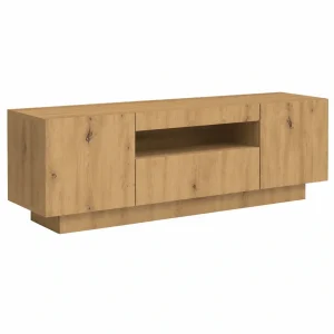 Mesa de TV con Luces LED en Roble Artesano 160x35x40 cm