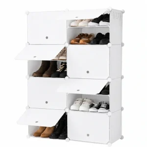 Armario Zapatero Modular InnovaGoods, 10 Módulos, 18 Compartimentos para 36 Pares, Perchero y Ventilación, Fácil Montaje