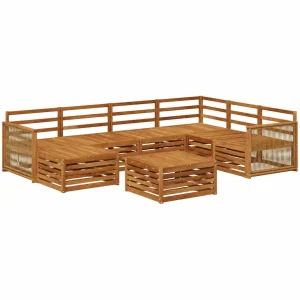Conjunto de Sofás de Jardín 9 piezas Acacia Natural, Muebles de Exterior Modernos, Zona de Relax Modular