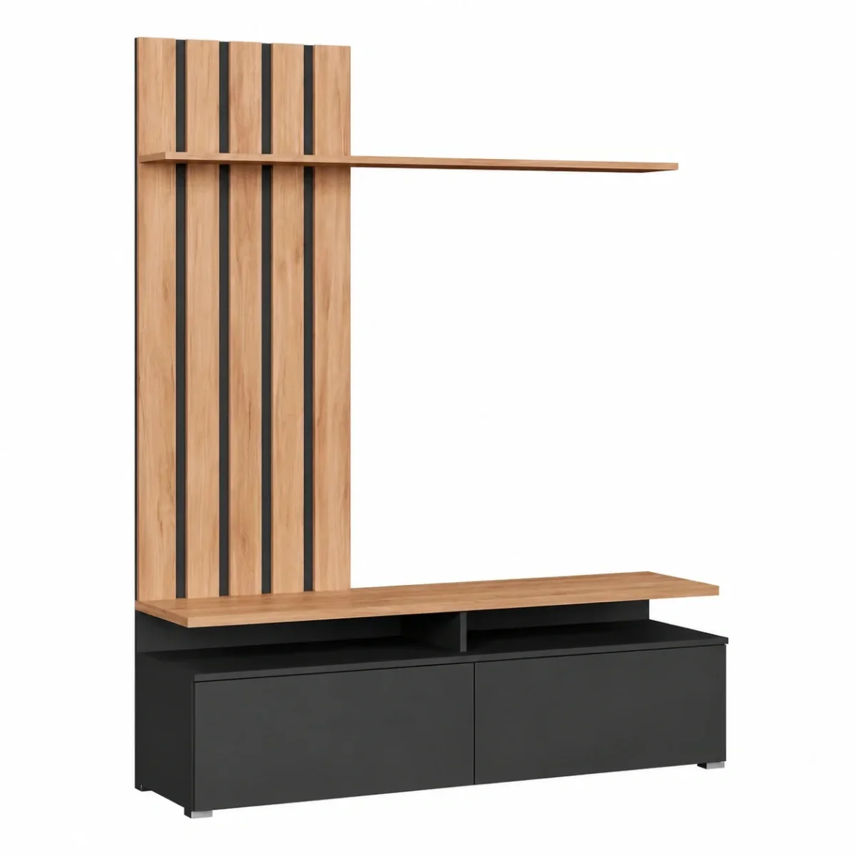 Estante de Pared Vicco Harro, Roble Oro y Antracita, con Compartimento para TV