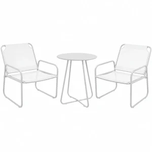 Outsunny Set de Jardín: Mesa Redonda y 2 Sillas con Estructura de Acero y Cojines Ajustables