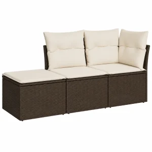 Conjunto de Muebles de Jardín con Cojines, Sofás y Mesa Modular de Ratán Sintético Marrón