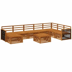 Set de Sofás de Jardín de 9 Piezas en Acacia Natural, Muebles de Exterior Modernos, Espacio Lounge Modular