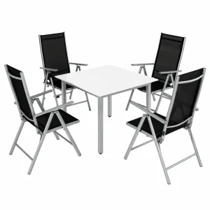 Juego de Comedor de Jardín 5 Piezas con Mesa y Sillas Plegables de Aluminio