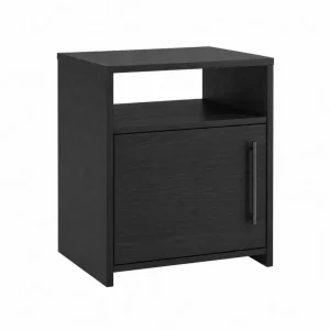 Mesita de noche rectangular con puerta y estante abierto tablero de partículas negro 50 x 40 x 60 cm