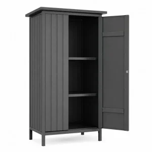 Armario de almacenamiento exterior de acero gris oscuro con estantes interiores y puerta frontal 80 x 45 x 170 cm