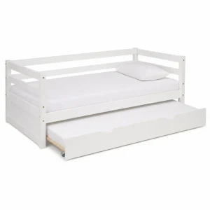 Cama nido infantil de MDF blanco con barandillas y cama inferior extraíble 90x200 cm 205 cm largo 98 cm ancho 85 cm alto