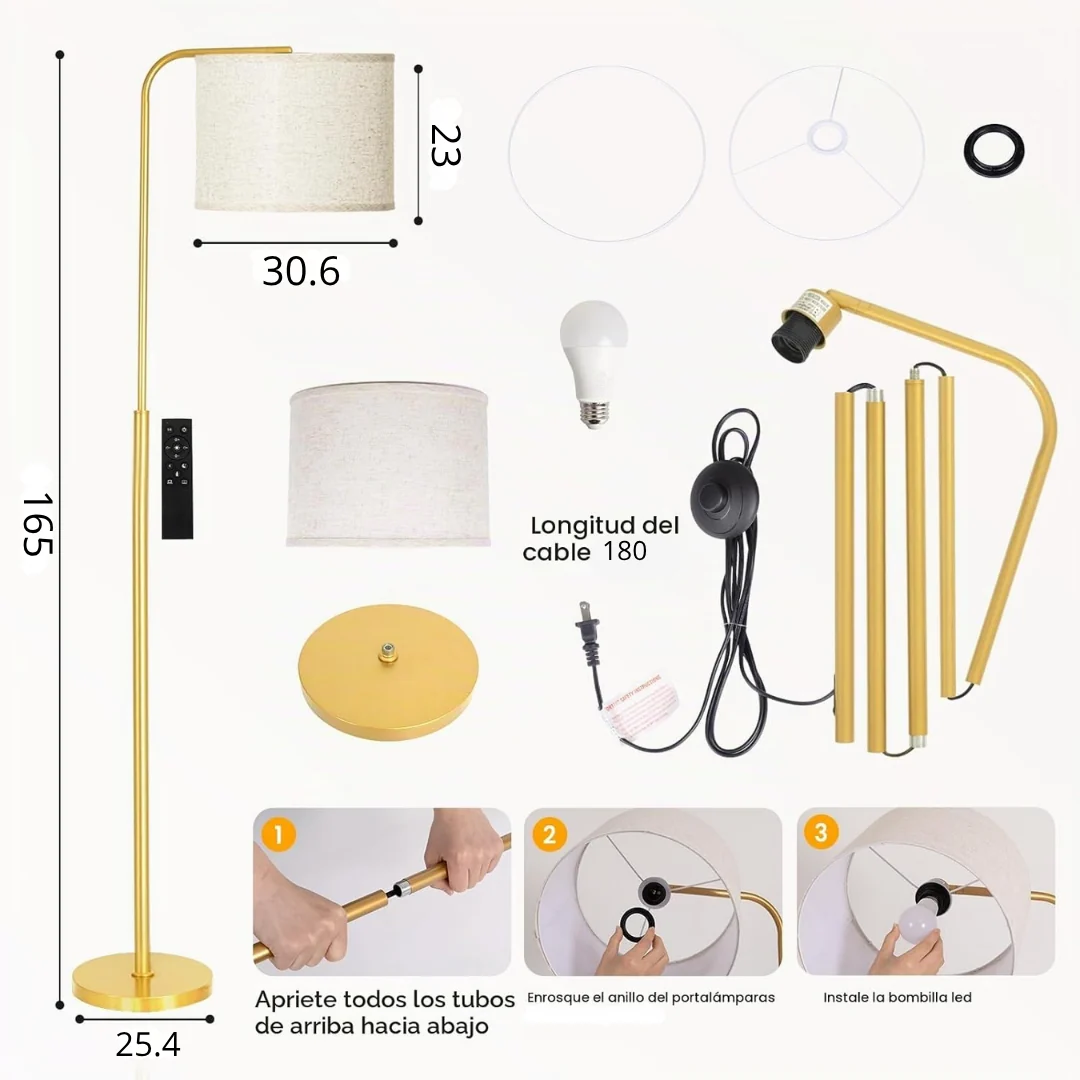 Lámpara de Pie Arqueada Áurea Lino - Imagen 6