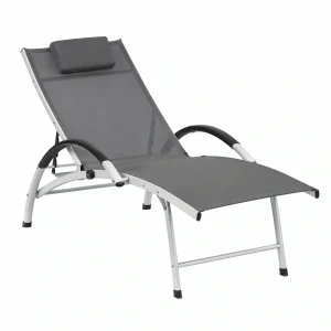 Tumbona Blumfeldt Sun Valley con Almohada y Respaldo Ajustable, Material Resistente al Clima, Gris