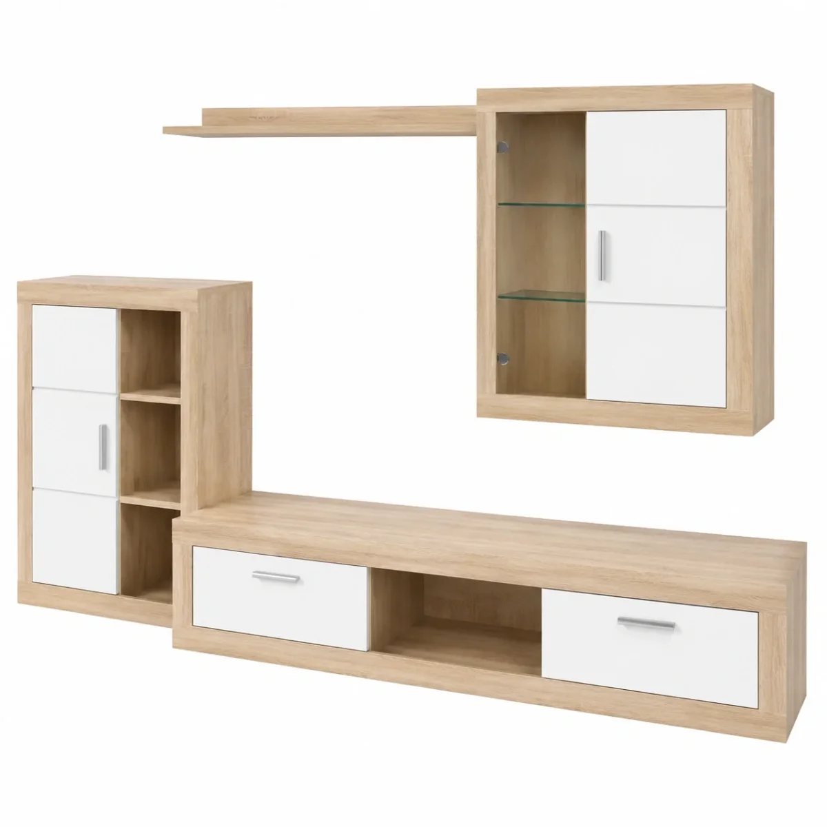 Mueble de Salón Moderno con Luces LED, Modelo Gitta, Blanco y Cambria, 259x132.5x40 cm - Imagen 2