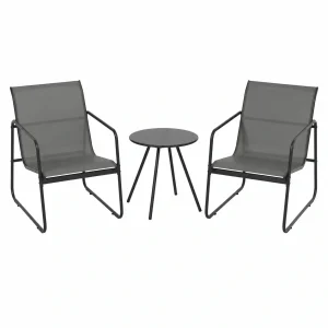 Conjunto de Muebles de Jardín de 3 Piezas Pamapic, Mesa y Sillas de Terraza en Textilene Transpirable, Ideal para Exterior y Balcón, Color Gris