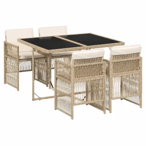 Conjunto de Mesa y Sillas de Jardín 5 Piezas, Ratán Sintético Beige