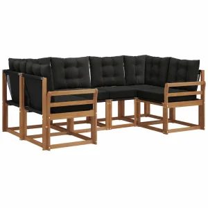 Conjunto de Sofás de Exterior con Cojines, 6 Piezas, Natural y Negro, Ideal para Jardín y Terraza