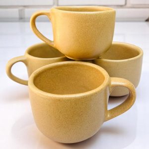 Set de 4 Tazas de Gres de Alta Resistencia – 16 oz – Color Mate Avellana – Tazas Elegantes – Para café, chocolate y té